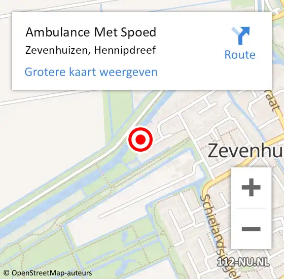 Locatie op kaart van de 112 melding: Ambulance Met Spoed Naar Zevenhuizen, Hennipdreef op 20 oktober 2013 05:54