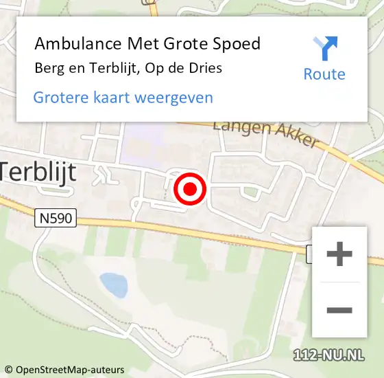 Locatie op kaart van de 112 melding: Ambulance Met Grote Spoed Naar Berg en Terblijt, Op de Dries op 6 november 2014 19:33