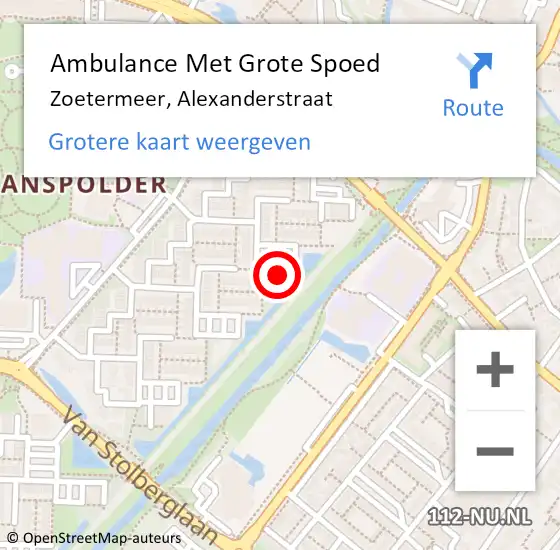 Locatie op kaart van de 112 melding: Ambulance Met Grote Spoed Naar Zoetermeer, Alexanderstraat op 16 februari 2025 21:48
