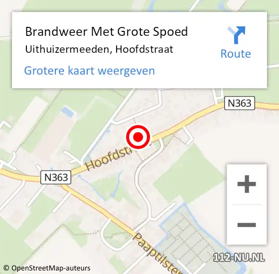 Locatie op kaart van de 112 melding: Brandweer Met Grote Spoed Naar Uithuizermeeden, Hoofdstraat op 17 februari 2025 01:04