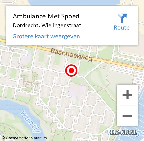 Locatie op kaart van de 112 melding: Ambulance Met Spoed Naar Dordrecht, Wielingenstraat op 17 februari 2025 02:46