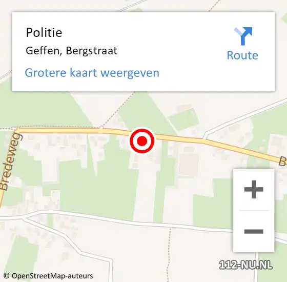 Locatie op kaart van de 112 melding: Politie Geffen, Bergstraat op 17 februari 2025 08:59