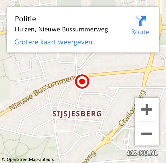 Locatie op kaart van de 112 melding: Politie Huizen, Nieuwe Bussummerweg op 17 februari 2025 11:54