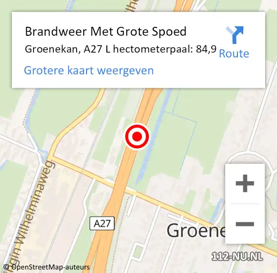 Locatie op kaart van de 112 melding: Brandweer Met Grote Spoed Naar Groenekan, A27 L hectometerpaal: 84,9 op 20 oktober 2013 06:28