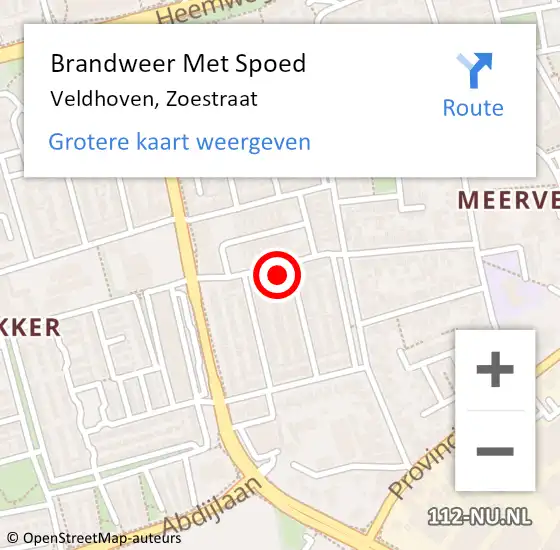 Locatie op kaart van de 112 melding: Brandweer Met Spoed Naar Veldhoven, Zoestraat op 17 februari 2025 14:59