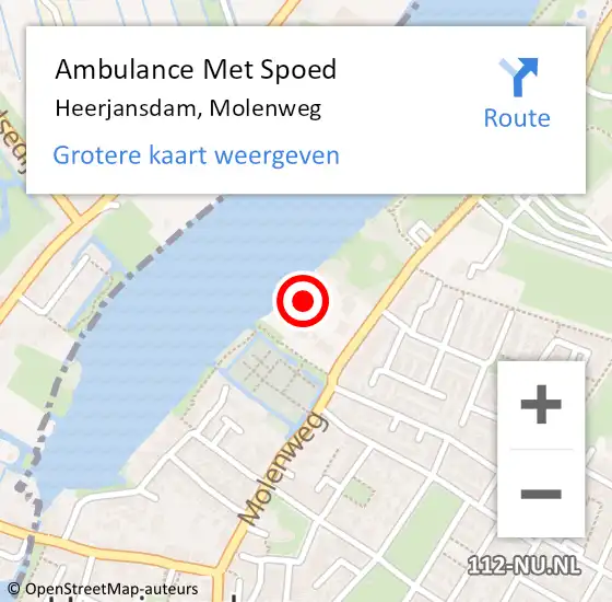 Locatie op kaart van de 112 melding: Ambulance Met Spoed Naar Heerjansdam, Molenweg op 17 februari 2025 19:55
