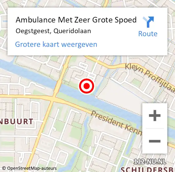 Locatie op kaart van de 112 melding: Ambulance Met Zeer Grote Spoed Naar Oegstgeest, Queridolaan op 17 februari 2025 22:02