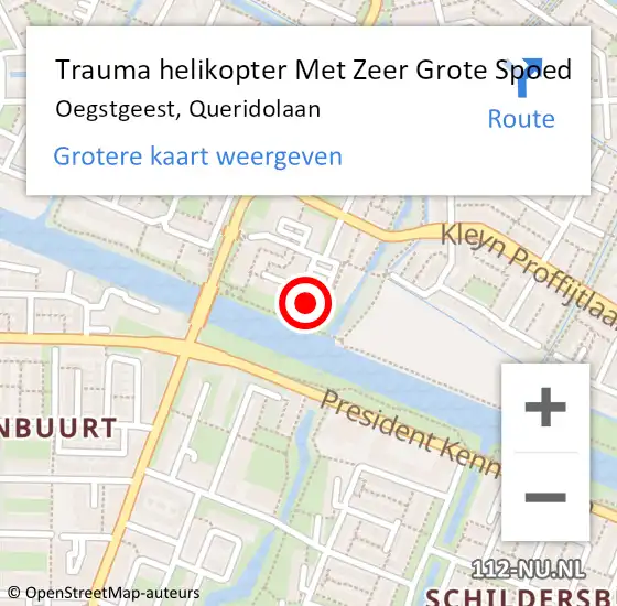 Locatie op kaart van de 112 melding: Trauma helikopter Met Zeer Grote Spoed Naar Oegstgeest, Queridolaan op 17 februari 2025 22:03