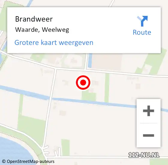 Locatie op kaart van de 112 melding: Brandweer Waarde, Weelweg op 18 februari 2025 00:23