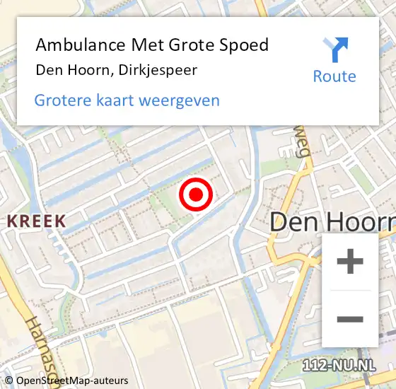 Locatie op kaart van de 112 melding: Ambulance Met Grote Spoed Naar Den Hoorn, Dirkjespeer op 7 november 2014 00:06