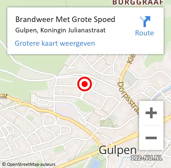 Locatie op kaart van de 112 melding: Brandweer Met Grote Spoed Naar Gulpen, Koningin Julianastraat op 18 februari 2025 10:03