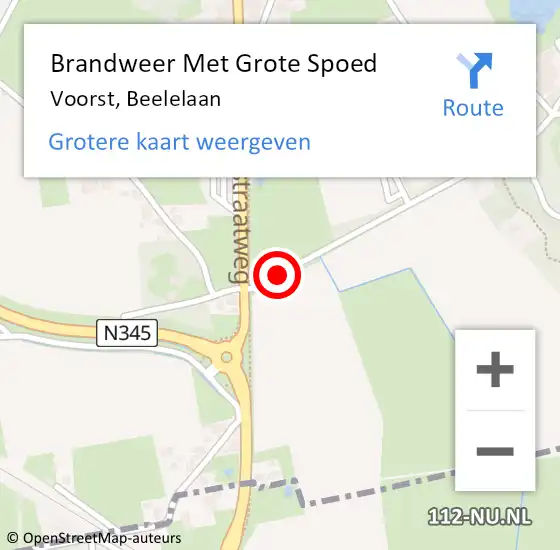 Locatie op kaart van de 112 melding: Brandweer Met Grote Spoed Naar Voorst, Beelelaan op 18 februari 2025 10:10
