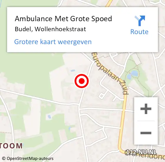 Locatie op kaart van de 112 melding: Ambulance Met Grote Spoed Naar Budel, Wollenhoekstraat op 7 november 2014 01:40