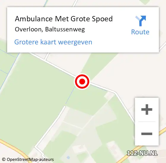 Locatie op kaart van de 112 melding: Ambulance Met Grote Spoed Naar Overloon, Baltussenweg op 7 november 2014 02:14