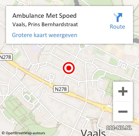 Locatie op kaart van de 112 melding: Ambulance Met Spoed Naar Vaals, Prins Bernhardstraat op 7 november 2014 03:33