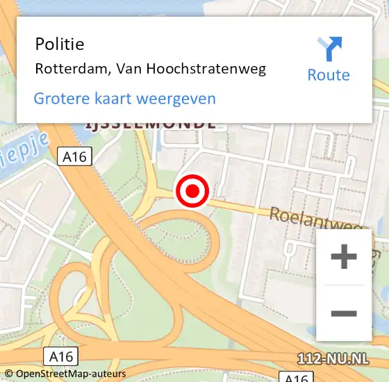Locatie op kaart van de 112 melding: Politie Rotterdam, Van Hoochstratenweg op 18 februari 2025 20:00