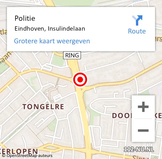 Locatie op kaart van de 112 melding: Politie Eindhoven, Insulindelaan op 19 februari 2025 07:28
