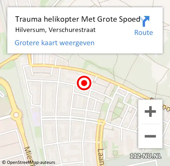 Locatie op kaart van de 112 melding: Trauma helikopter Met Grote Spoed Naar Hilversum, Verschurestraat op 19 februari 2025 09:35