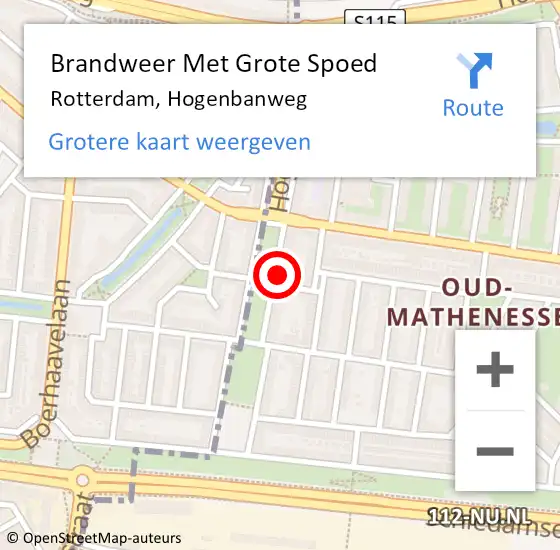 Locatie op kaart van de 112 melding: Brandweer Met Grote Spoed Naar Rotterdam, Hogenbanweg op 19 februari 2025 12:12