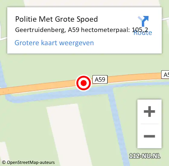 Locatie op kaart van de 112 melding: Politie Met Grote Spoed Naar Geertruidenberg, A59 hectometerpaal: 105,2 op 19 februari 2025 12:34