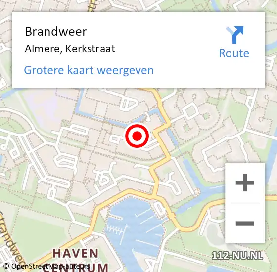 Locatie op kaart van de 112 melding: Brandweer Almere, Kerkstraat op 7 november 2014 08:40