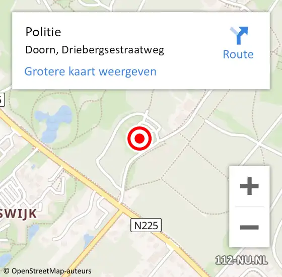 Locatie op kaart van de 112 melding: Politie Doorn, Driebergsestraatweg op 19 februari 2025 14:43