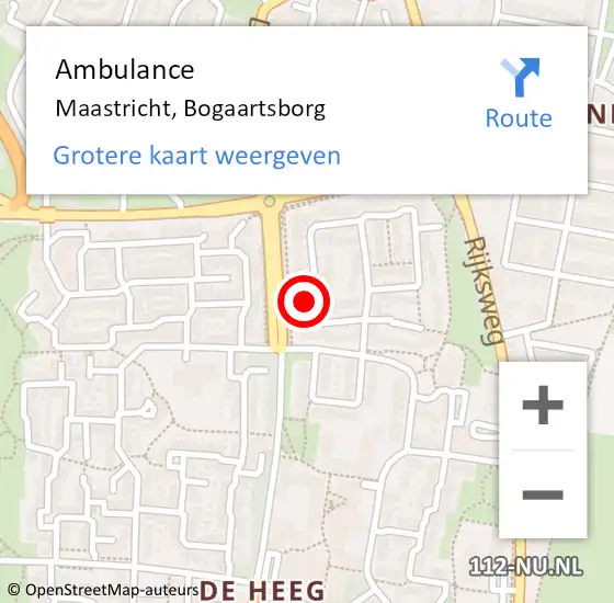 Locatie op kaart van de 112 melding: Ambulance Maastricht, Bogaartsborg op 7 november 2014 08:57