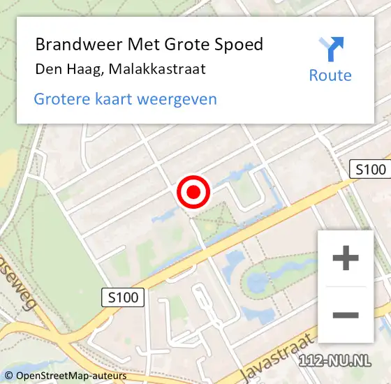 Locatie op kaart van de 112 melding: Brandweer Met Grote Spoed Naar Den Haag, Malakkastraat op 19 februari 2025 16:03