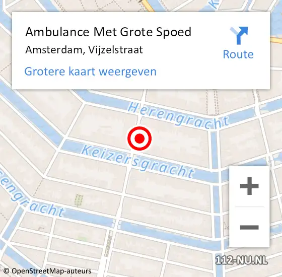 Locatie op kaart van de 112 melding: Ambulance Met Grote Spoed Naar Amsterdam, Vijzelstraat op 19 februari 2025 19:38