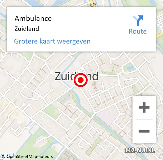 Locatie op kaart van de 112 melding: Ambulance Zuidland op 19 februari 2025 20:01