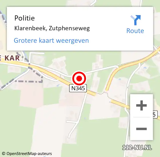Locatie op kaart van de 112 melding: Politie Klarenbeek, Zutphenseweg op 7 november 2014 09:27