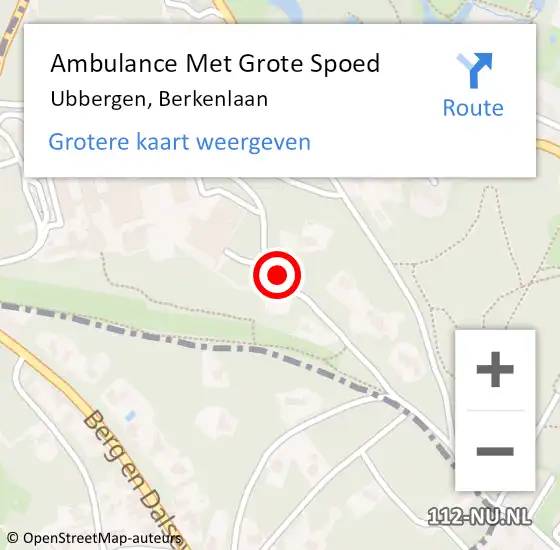 Locatie op kaart van de 112 melding: Ambulance Met Grote Spoed Naar Ubbergen, Berkenlaan op 7 november 2014 09:31