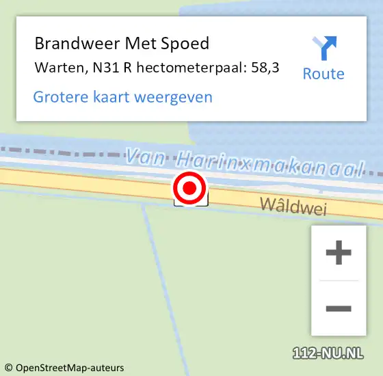 Locatie op kaart van de 112 melding: Brandweer Met Spoed Naar Warten, N31 R hectometerpaal: 58,3 op 7 november 2014 09:36