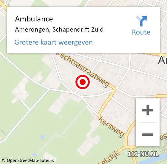 Locatie op kaart van de 112 melding: Ambulance Amerongen, Schapendrift Zuid op 7 november 2014 10:13