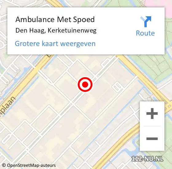 Locatie op kaart van de 112 melding: Ambulance Met Spoed Naar Den Haag, Kerketuinenweg op 20 februari 2025 13:54