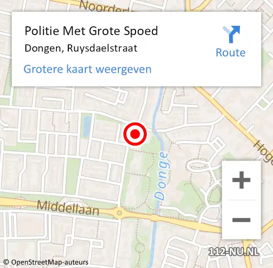 Locatie op kaart van de 112 melding: Politie Met Grote Spoed Naar Dongen, Ruysdaelstraat op 20 februari 2025 14:21