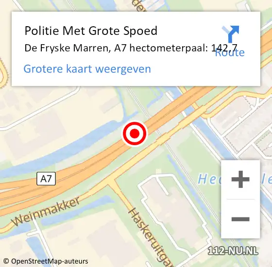 Locatie op kaart van de 112 melding: Politie Met Grote Spoed Naar De Fryske Marren, A7 hectometerpaal: 142,7 op 20 februari 2025 18:02