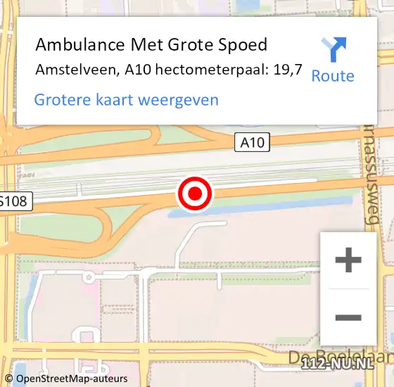 Locatie op kaart van de 112 melding: Ambulance Met Grote Spoed Naar Amstelveen, A10 hectometerpaal: 19,7 op 20 februari 2025 20:29