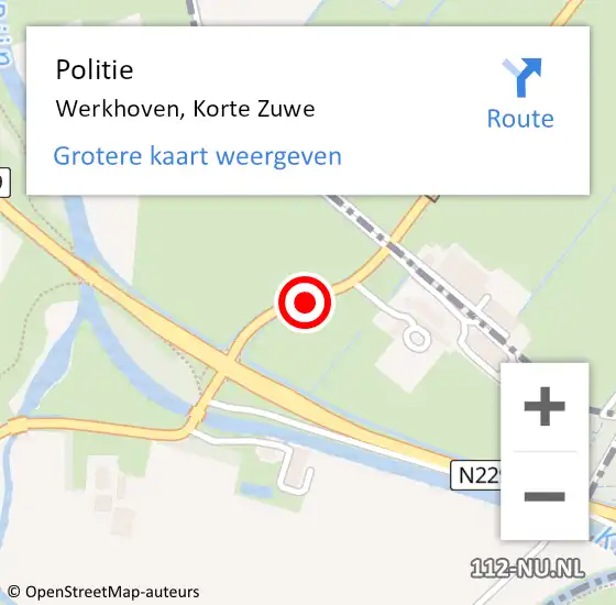 Locatie op kaart van de 112 melding: Politie Werkhoven, Korte Zuwe op 20 oktober 2013 08:37