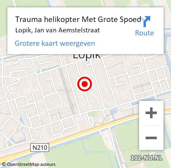 Locatie op kaart van de 112 melding: Trauma helikopter Met Grote Spoed Naar Lopik, Jan van Aemstelstraat op 21 februari 2025 07:59