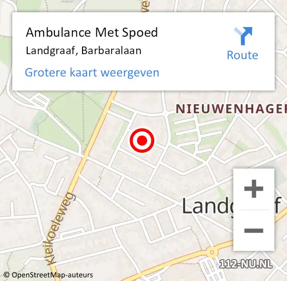 Locatie op kaart van de 112 melding: Ambulance Met Spoed Naar Landgraaf, Barbaralaan op 7 november 2014 12:14