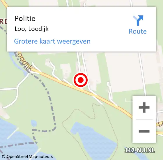 Locatie op kaart van de 112 melding: Politie Loo, Loodijk op 21 februari 2025 12:37