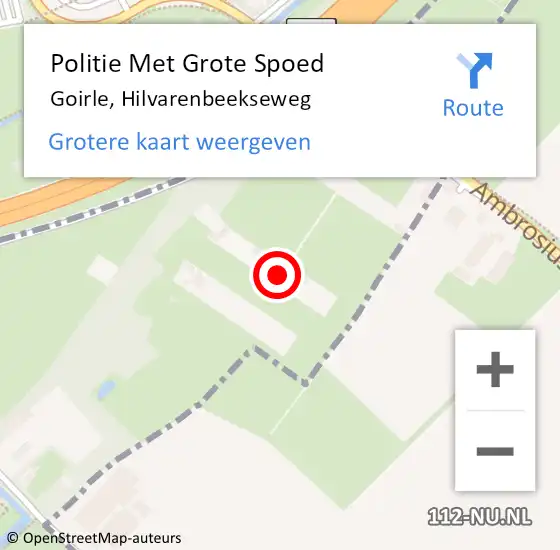 Locatie op kaart van de 112 melding: Politie Met Grote Spoed Naar Goirle, Hilvarenbeekseweg op 21 februari 2025 15:52