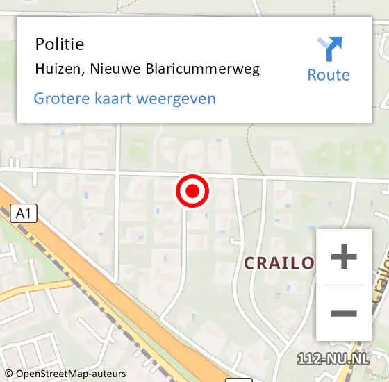 Locatie op kaart van de 112 melding: Politie Huizen, Nieuwe Blaricummerweg op 21 februari 2025 17:23