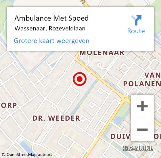 Locatie op kaart van de 112 melding: Ambulance Met Spoed Naar Wassenaar, Rozeveldlaan op 21 februari 2025 19:17