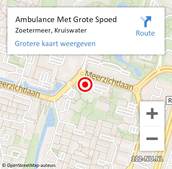 Locatie op kaart van de 112 melding: Ambulance Met Grote Spoed Naar Zoetermeer, Kruiswater op 21 februari 2025 19:26