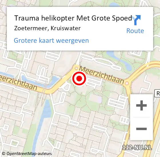 Locatie op kaart van de 112 melding: Trauma helikopter Met Grote Spoed Naar Zoetermeer, Kruiswater op 21 februari 2025 19:32
