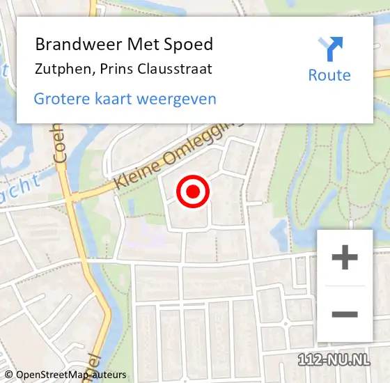 Locatie op kaart van de 112 melding: Brandweer Met Spoed Naar Zutphen, Prins Clausstraat op 21 februari 2025 22:09