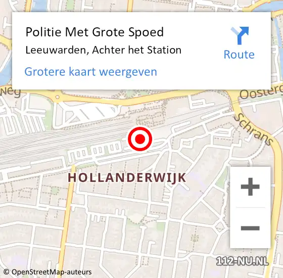 Locatie op kaart van de 112 melding: Politie Met Grote Spoed Naar Leeuwarden, Achter het Station op 21 februari 2025 22:33
