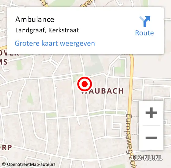 Locatie op kaart van de 112 melding: Ambulance Landgraaf, Kerkstraat op 7 november 2014 13:46